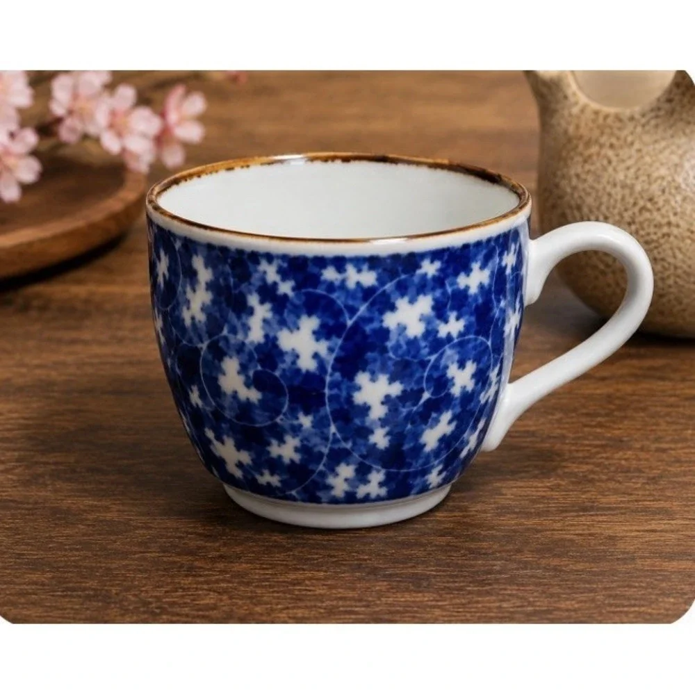 Japanese Blue And White Porcelain Tea Cup Saucer Set, Arita Style Floral 4